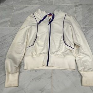 Puma Sweatshirt- White and purple, gold zipper